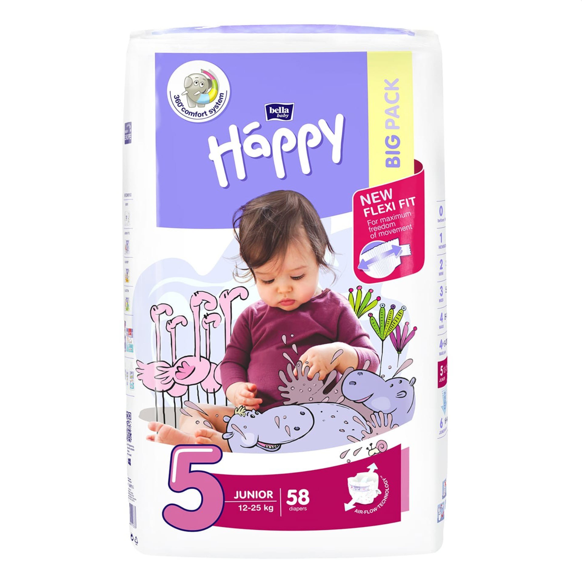 Bella Baby Happy Windeln Junior - Größe 5 (12-25 kg) Big Pack mit 58 Stück