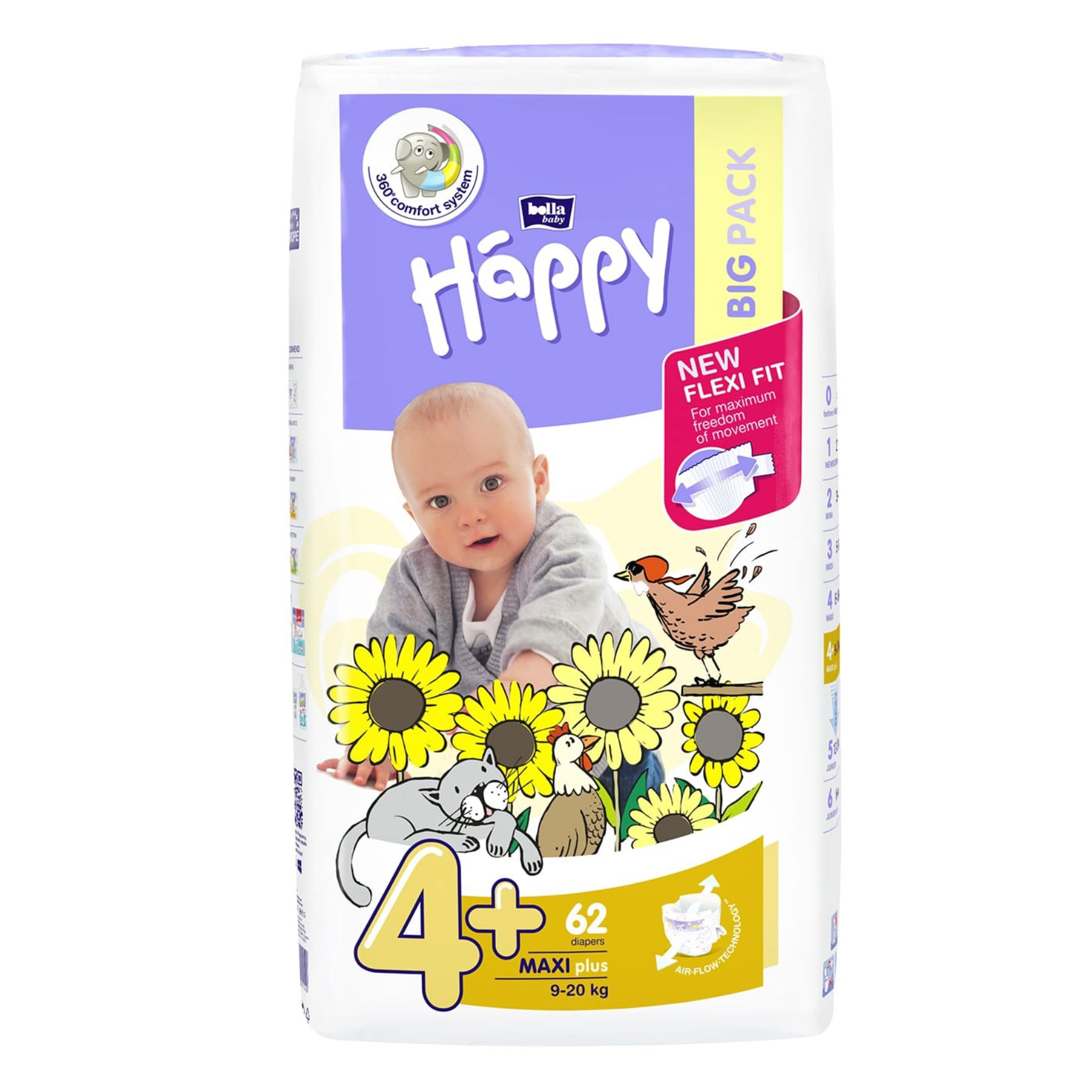 Bella Baby Happy Windeln Maxi Plus - Größe 4+ (8-18 kg) Big Pack mit 62 Stück