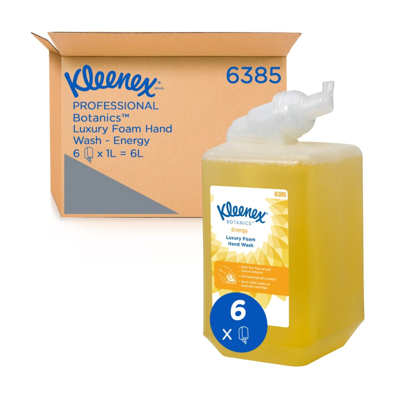 KCP Kleenex® Botanics™ Energy-Luxus-Schaum-Seife 6385 – 6 x 1 Liter Kassetten - parfümierte gelbe Handseife