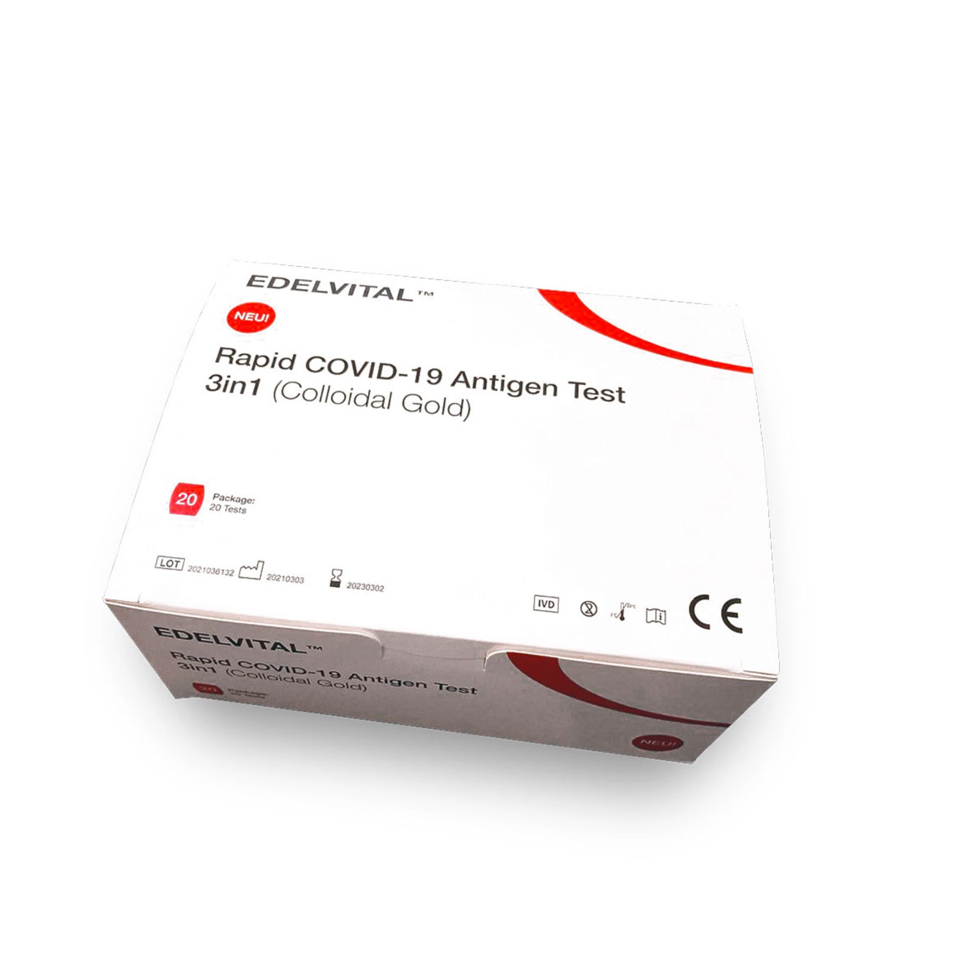 Edelvital 3in1 Rapid Covid-19 Antigen Test (Colloidal Gold) - 20er Test/Box (Nase, Rachen oder Nasal)