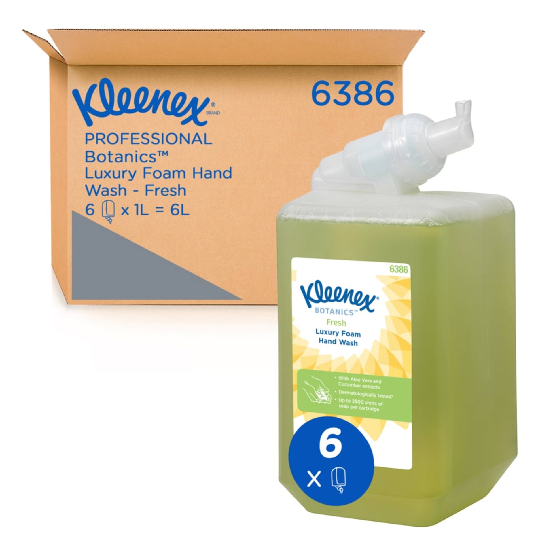 KCP Kleenex® Botanics™ Energy-Luxus-Schaum-Seife 6386 – 6 x 1 Liter Kassetten - parfümierte grüne Handseife