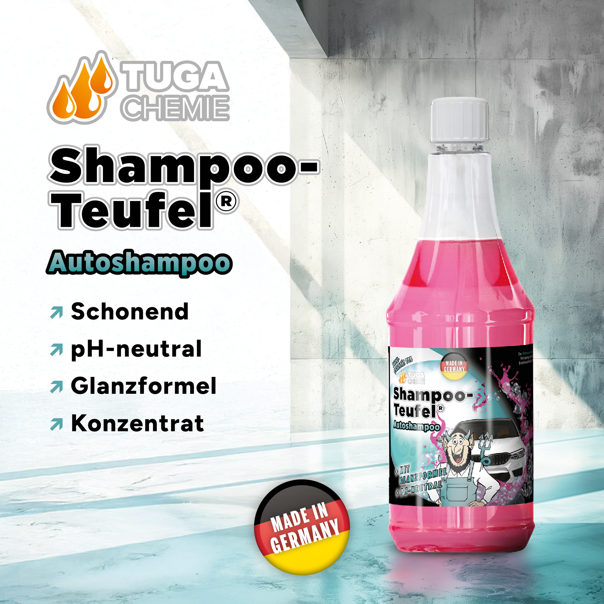 TUGA Chemie Shampoo-Teufel® pH-neutrales Autoshampoo – 1 L / 5 L