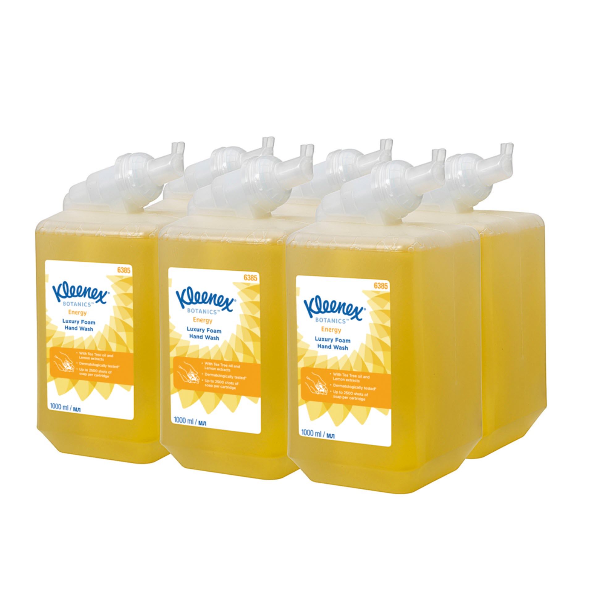 KCP Kleenex® Botanics™ Energy-Luxus-Schaum-Seife 6385 – 6 x 1 Liter Kassetten - parfümierte gelbe Handseife