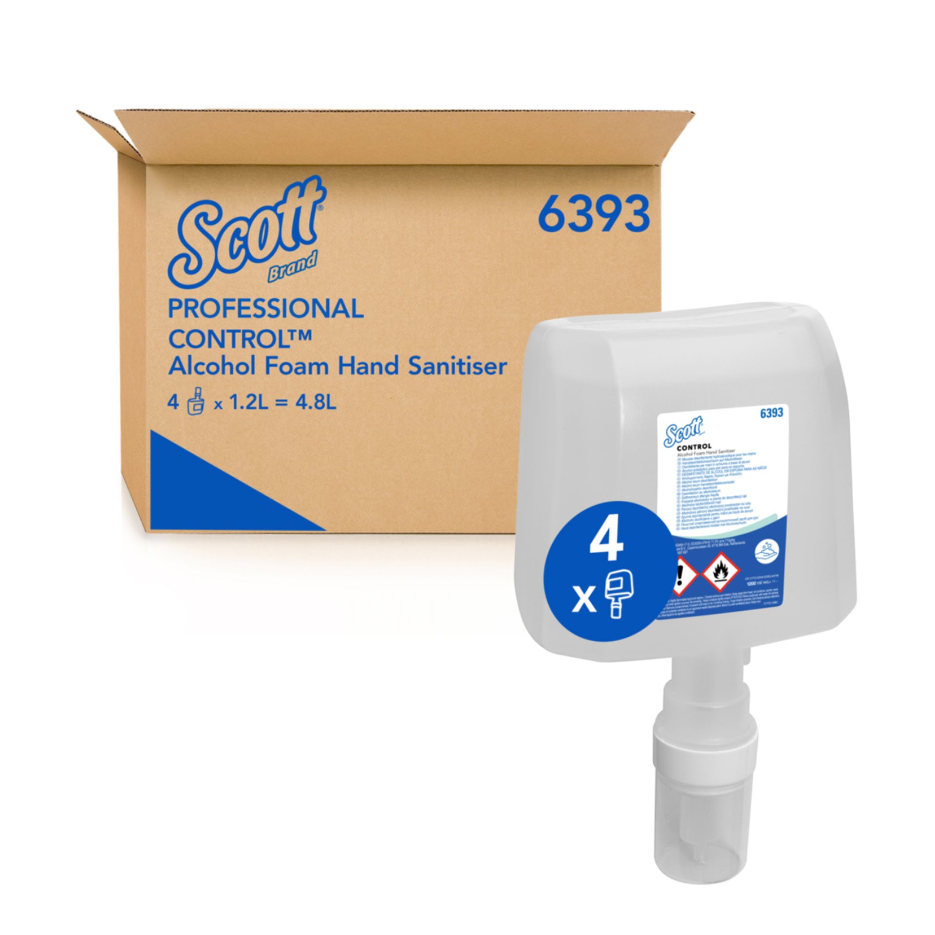 KCP Scott® Control™ Handdesinfektionsschaum auf Alkoholbasis 6393 – 4 x 1,2 Liter Kartusche - Handdesinfektionsmittel