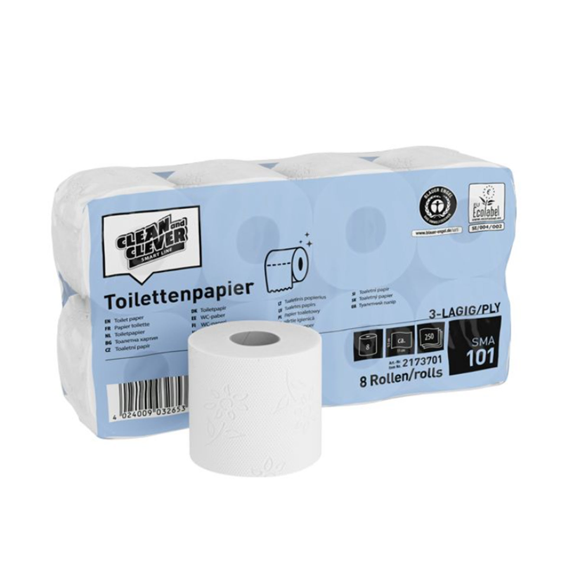 CLEAN & CLEVER Professional Toilettenpapier SMA 101 - weiß 100% Recycling 3-lagig - 2173701