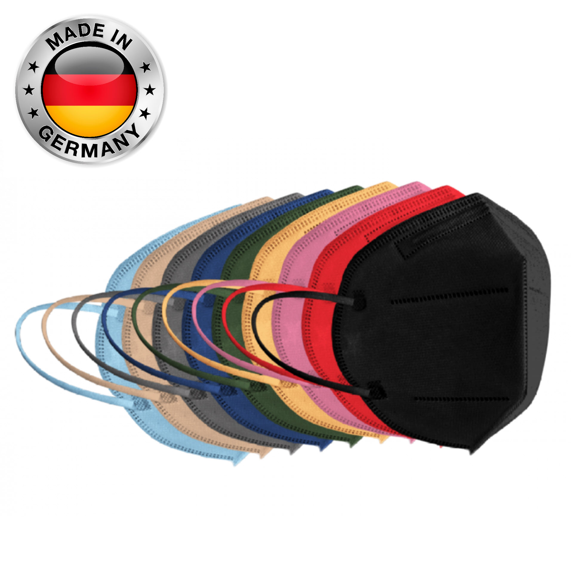 10er Box Atemschutzmaske - FFP2 NR Schutzklasse - Farblich Sortiert - *** Made in Germany ***