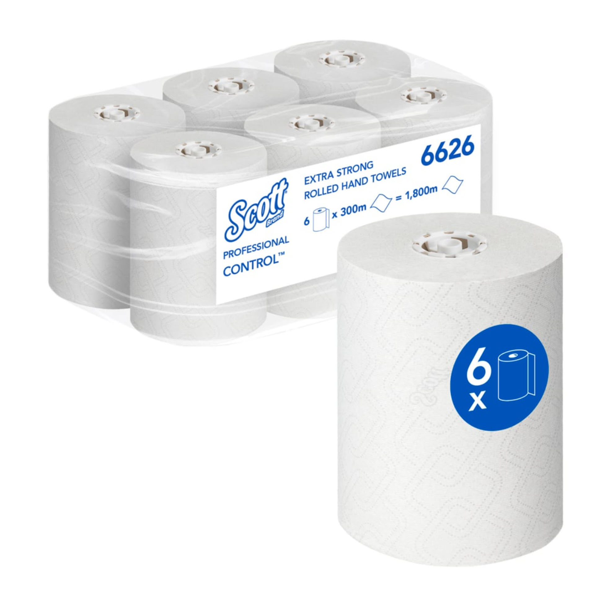 KCP Scott® Control™ Extrastarke Rollenpapiertücher 6626 – Papierhandtücher – 6 x 300 m weiße Papiertuchrollen