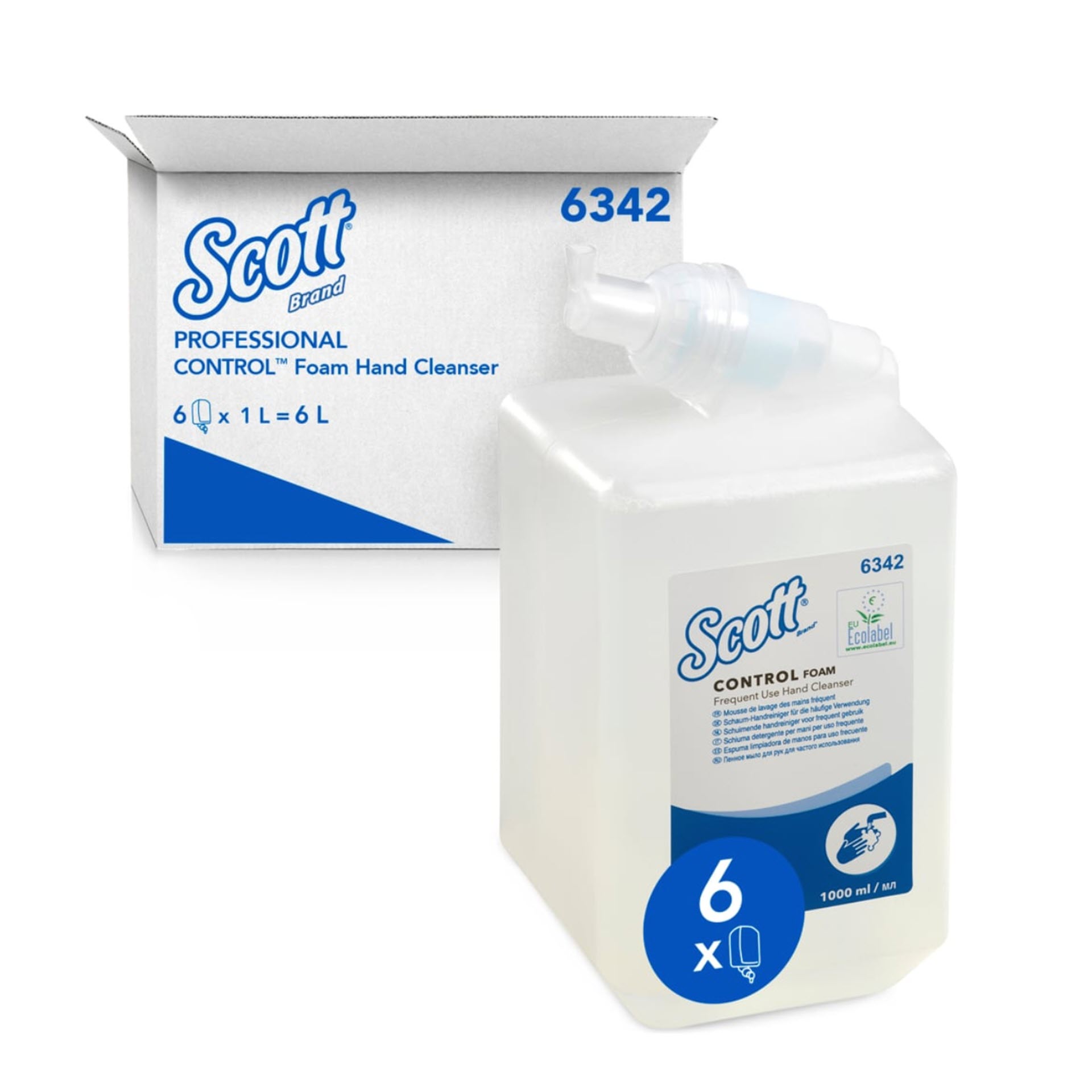 KCP Scott® Control™ Schaum Seife 6342 – 6 x 1 Liter Kartusche - unparfümierte Handseife / farbloser Handreiniger