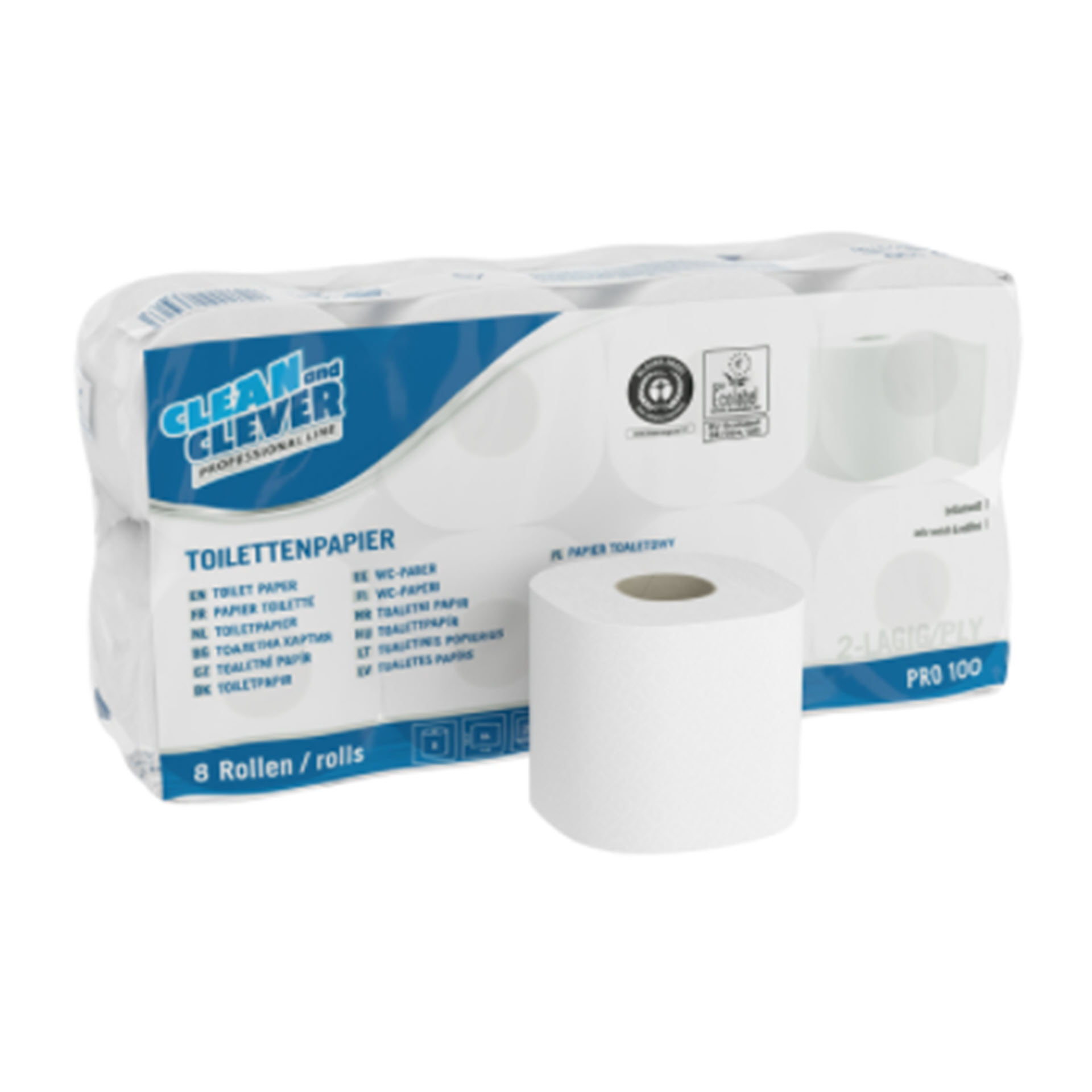 CLEAN & CLEVER Professional Toilettenpapier PRO 100 - Brilliantweiß 2-lagig - 2173700