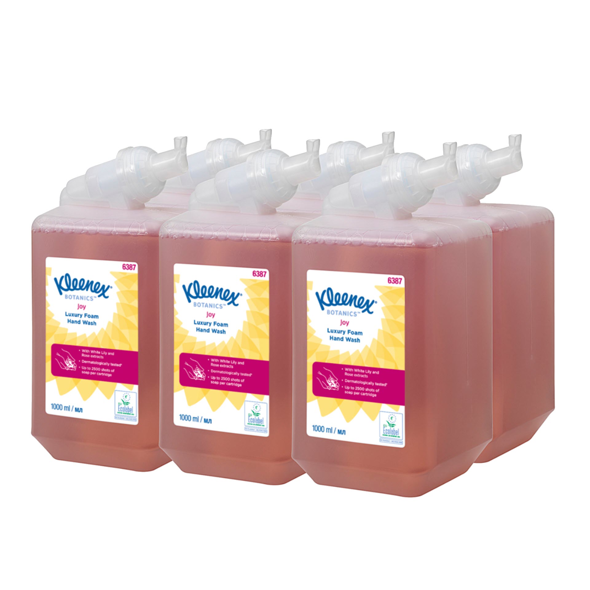 KCP Kleenex® Botanics™ Energy-Luxus-Schaum-Seife 6387 – 6 x 1 Liter Kassetten - parfümierte rote Handseife