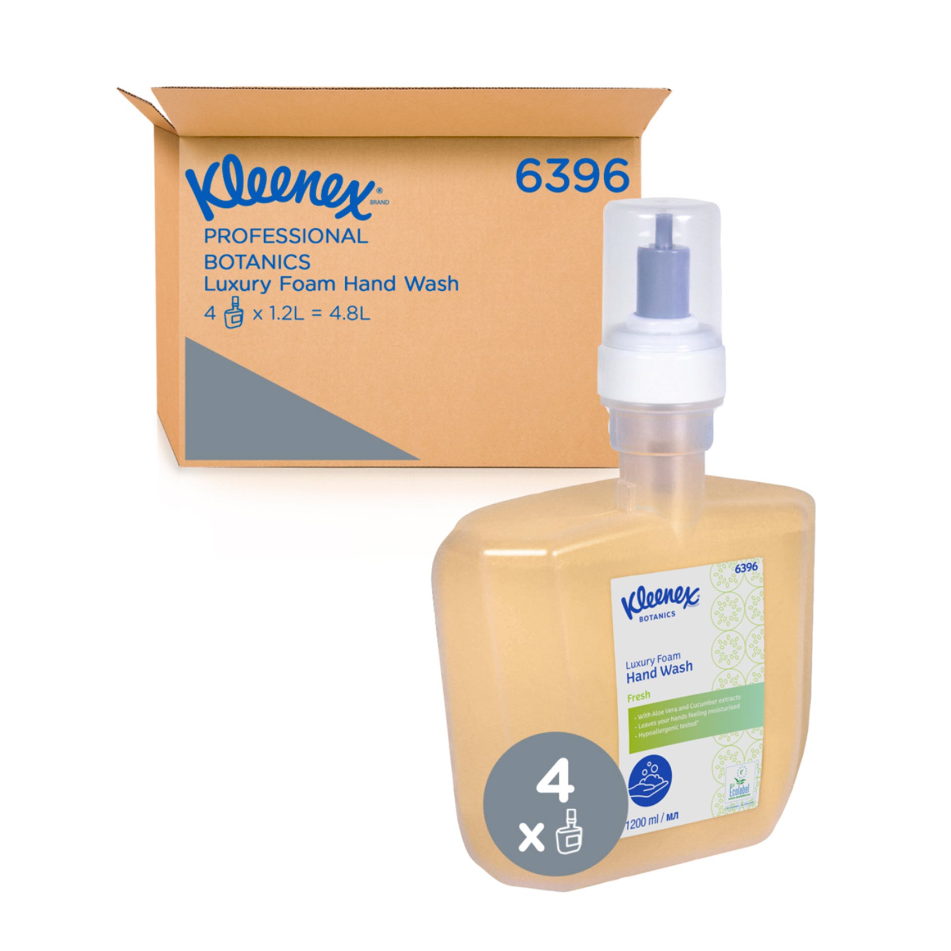 KCP Kleenex® Botanics™ Fresh Luxus- Schaumhandseife 6396 – 4 x 1,2 Liter Kartusche - transparent & parfümiert