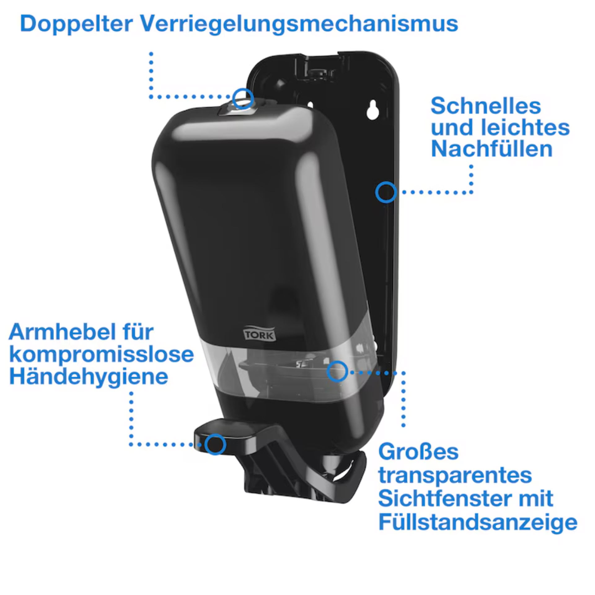 * Tork Spender für Seifen und Händedesinfektionsmittel mit Armhebel Schwarz S4 - 564108