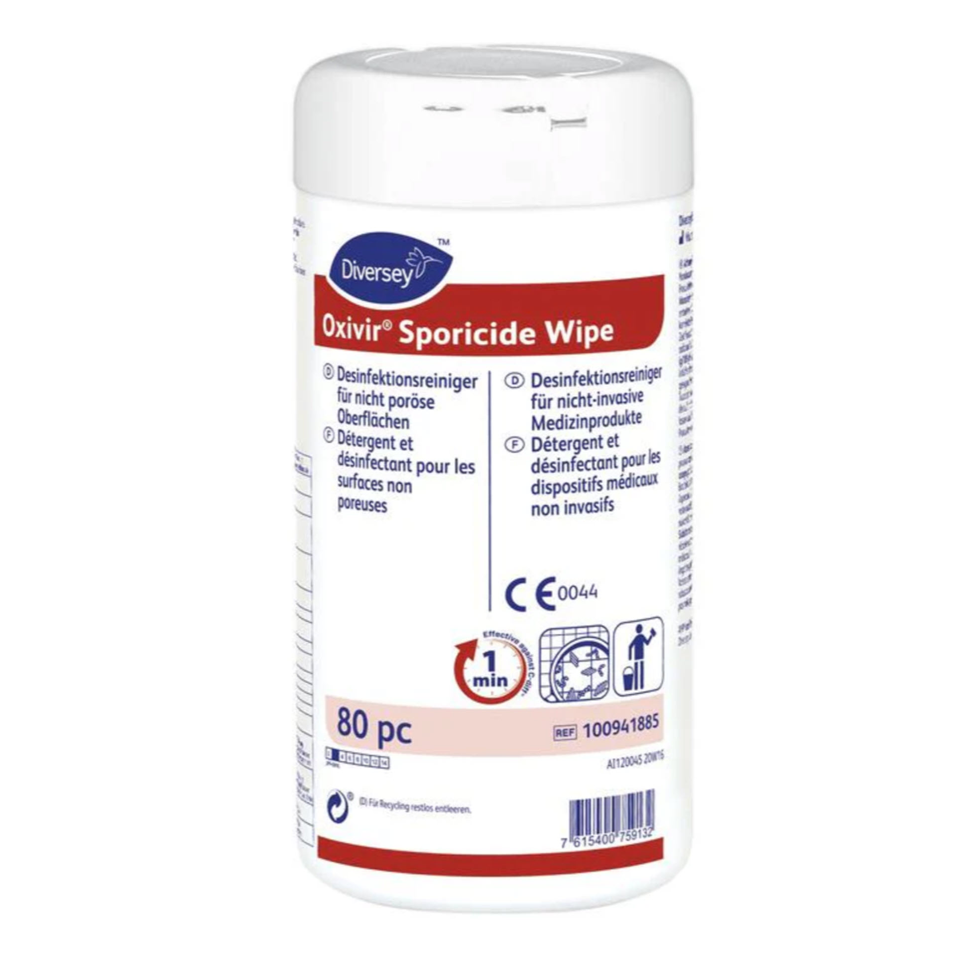 Diversey Oxivir Sporicide Wipe sporizide Desinfektionstuecher (12 Dosen a 80 Stk.)