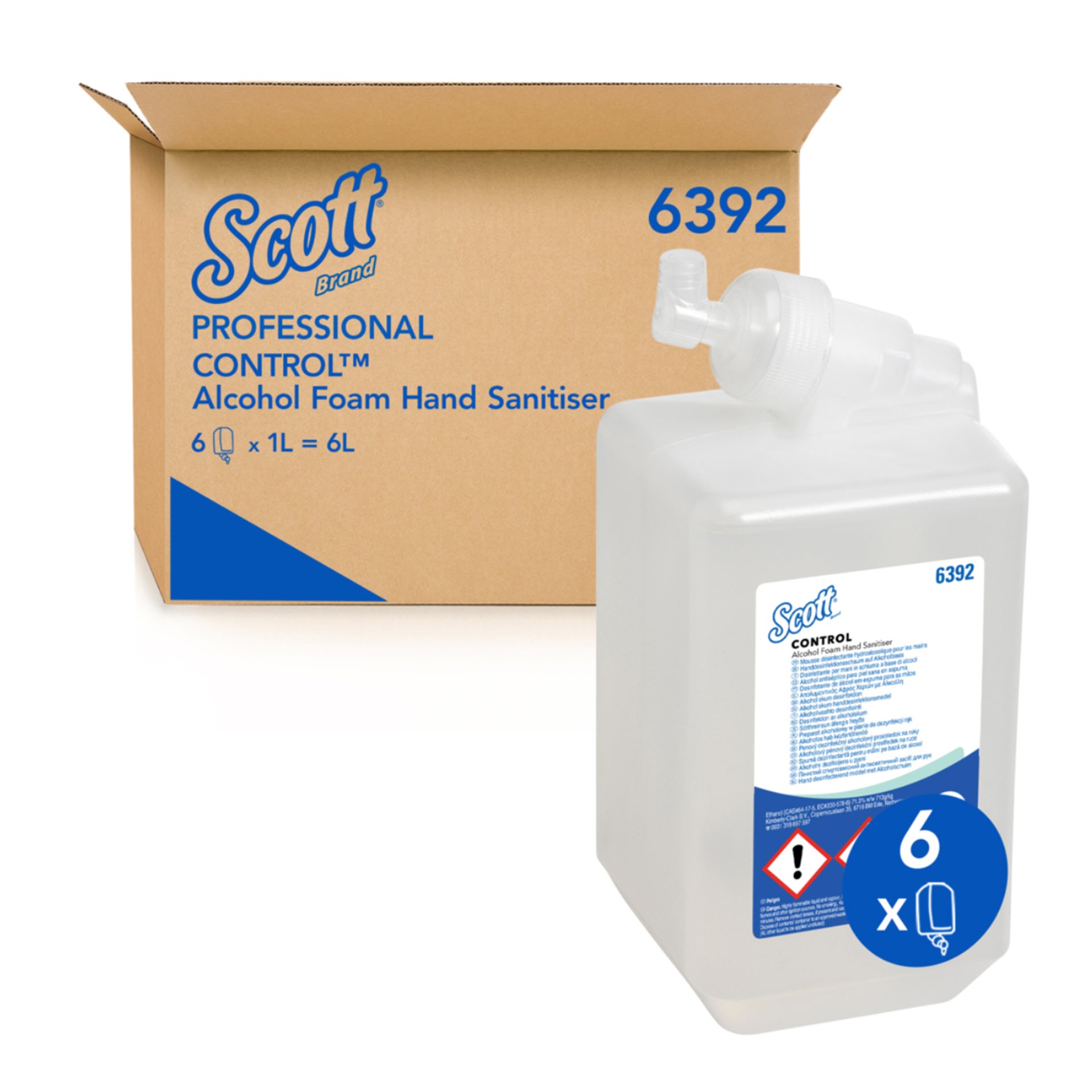 KCP Scott® Control™ Handdesinfektionsschaum auf Alkoholbasis 6392 – 6 x 1 Liter Kartusche - Handdesinfektionsmittel