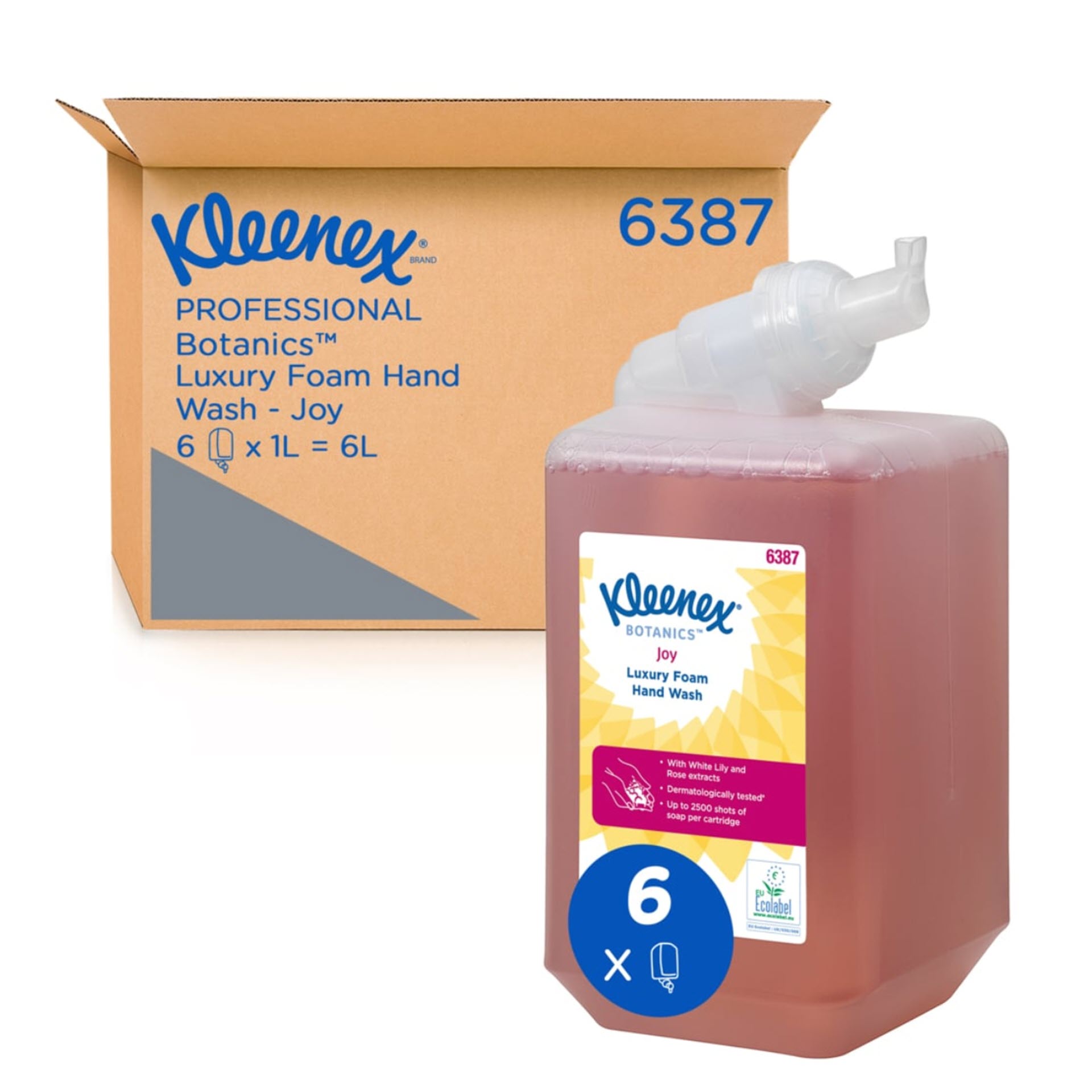 KCP Kleenex® Botanics™ Energy-Luxus-Schaum-Seife 6387 – 6 x 1 Liter Kassetten - parfümierte rote Handseife