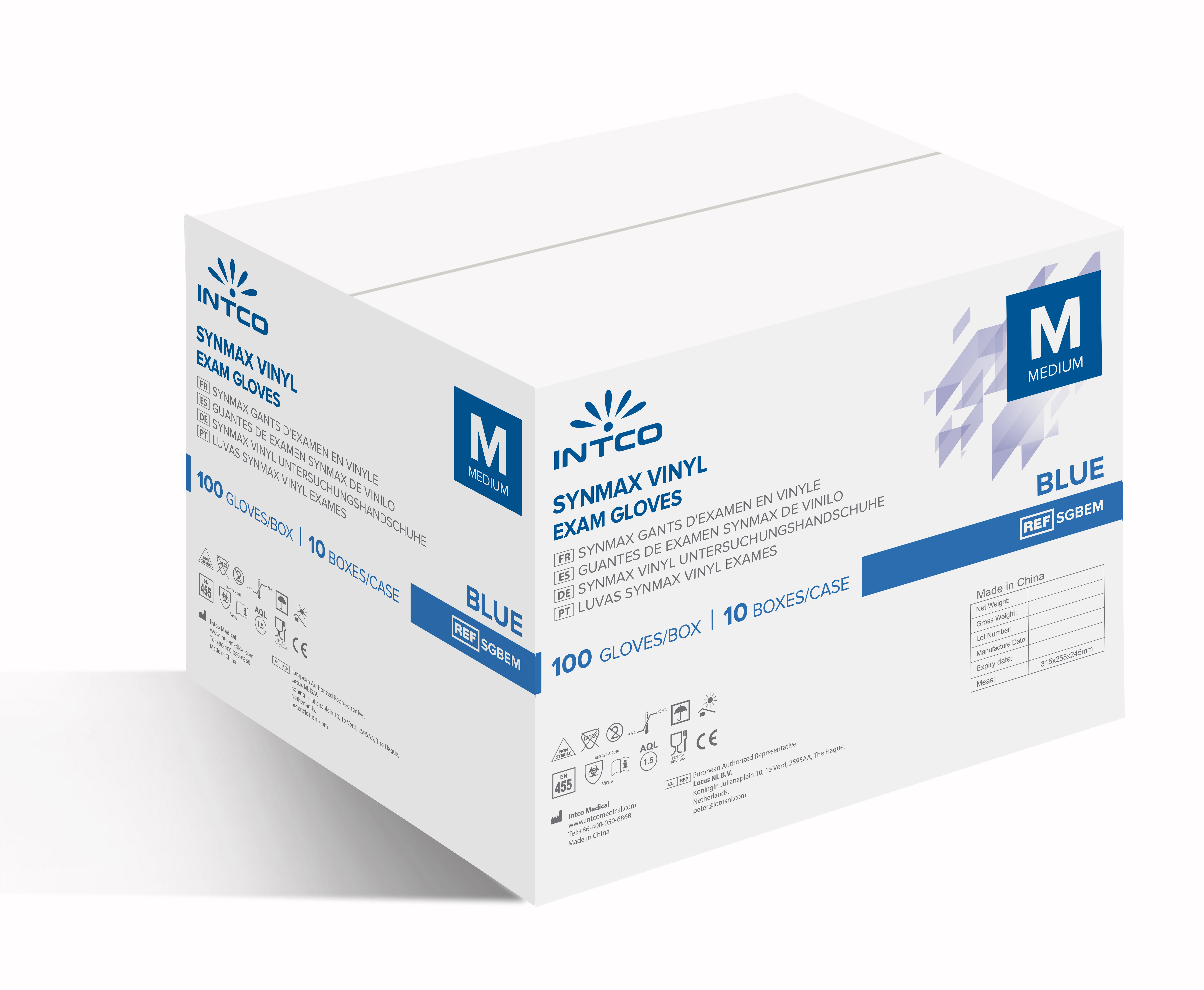 Intco Synmax medizinische Einmalhandschuhe blau - 100 Stk je Box, puderfrei / CE & FDA zertifiziert