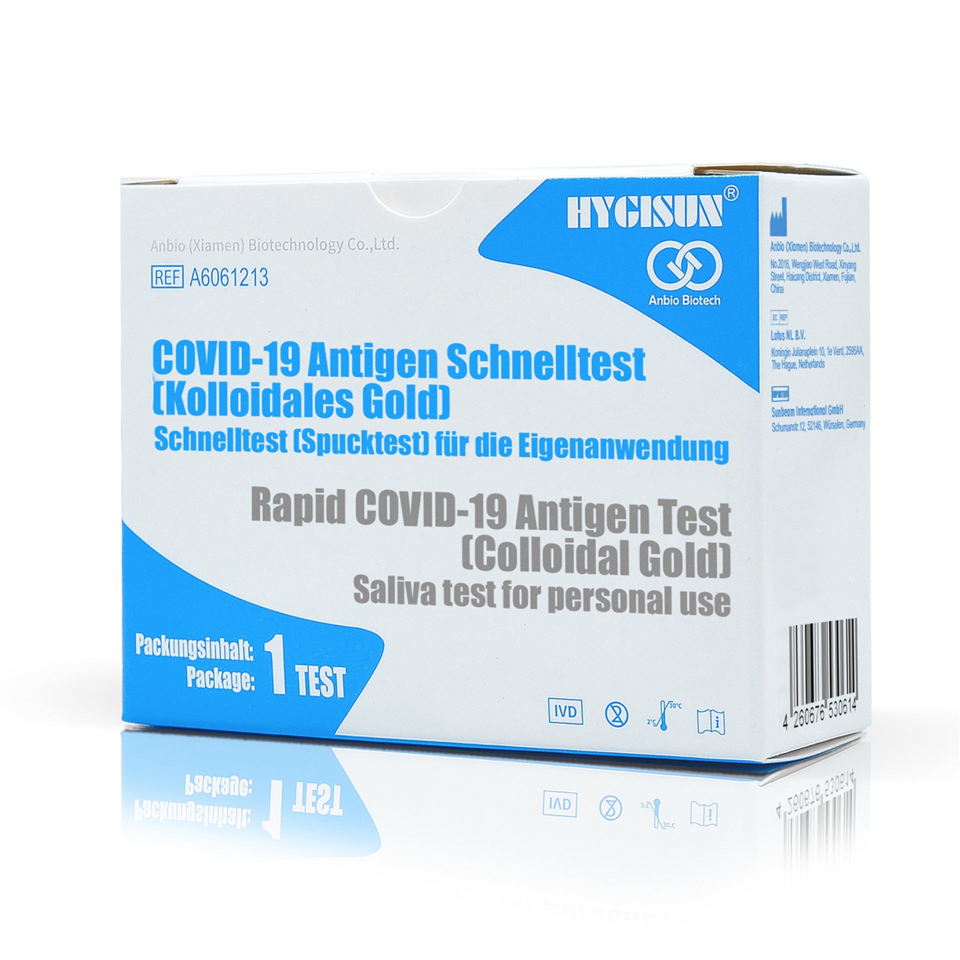 Hygisun Covid-19-Antigen Schnelltest - "Corona Spucktest" - 1er Pack Laientest - Kolloidales Gold