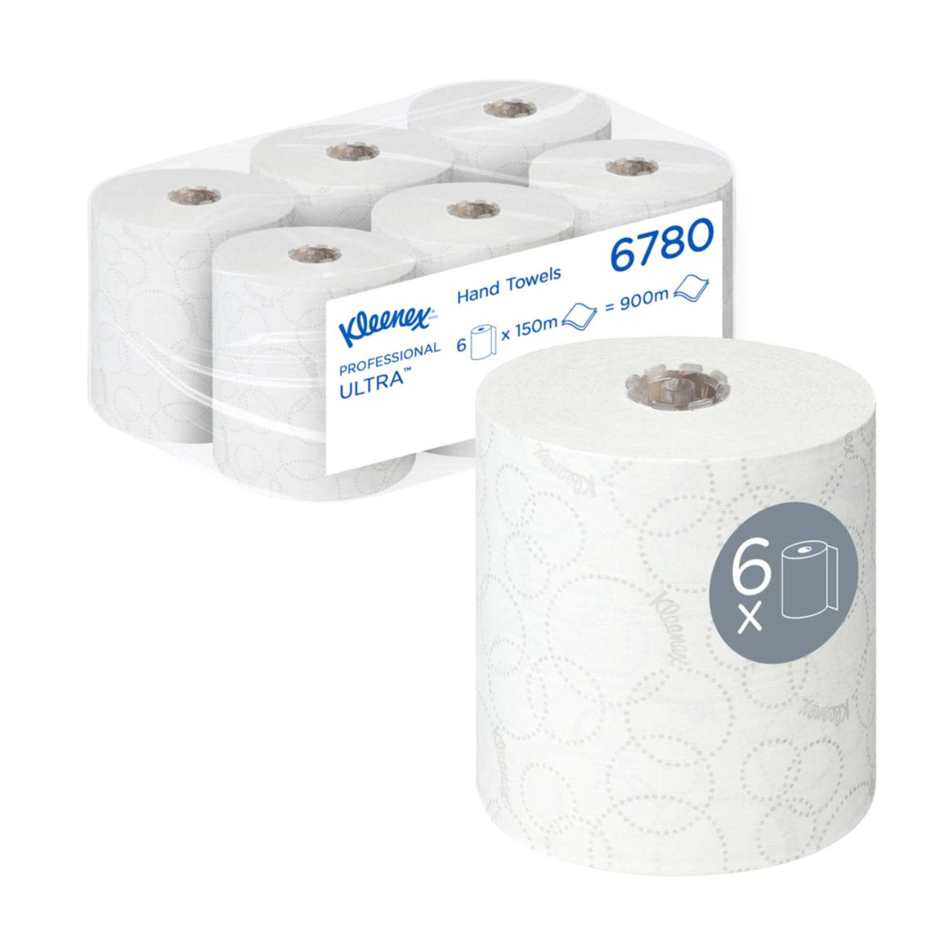 KCP Kleenex® Ultra™ Rollenpapiertücher 6780 – 2-lagige Rollenhandtücher – 6 x 150 m weiße Papiertuchrollen