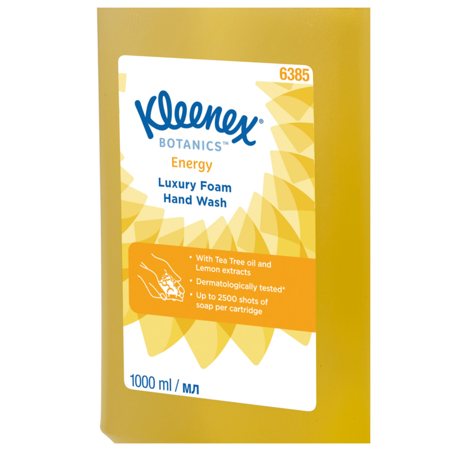 KCP Kleenex® Botanics™ Energy-Luxus-Schaum-Seife 6385 – 6 x 1 Liter Kassetten - parfümierte gelbe Handseife